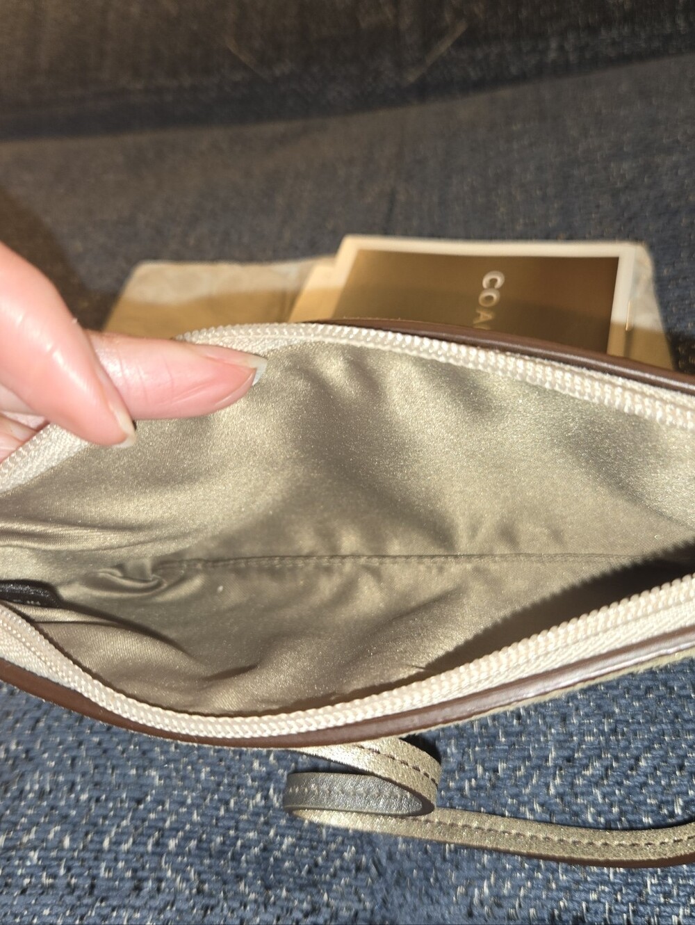 Coach Brown/Tan Signature Wristlet with Metallic Trim - Picture 4 of 7